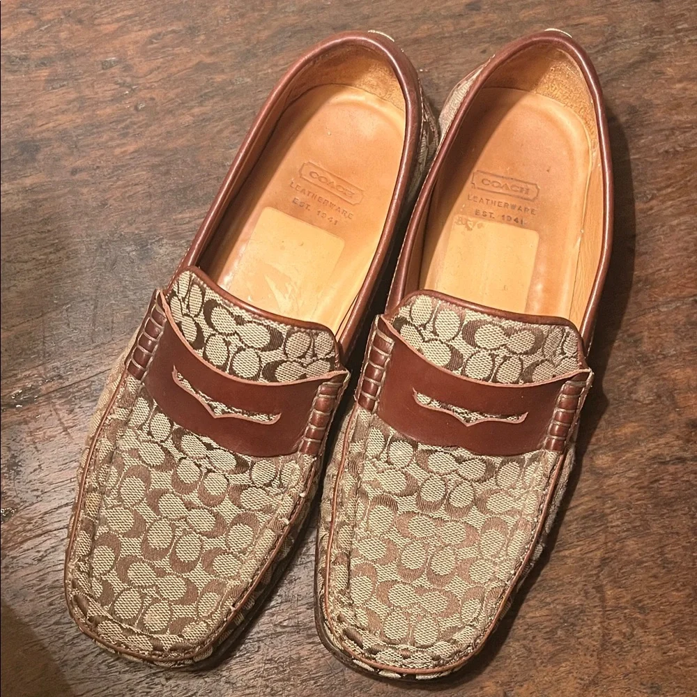 Coach Brown and Tan Patterned Loafers
